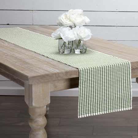 Moss Green Farmhouse Tabletop Kitchen Tara Cotton Plaid Rectangle 13x72 Runner