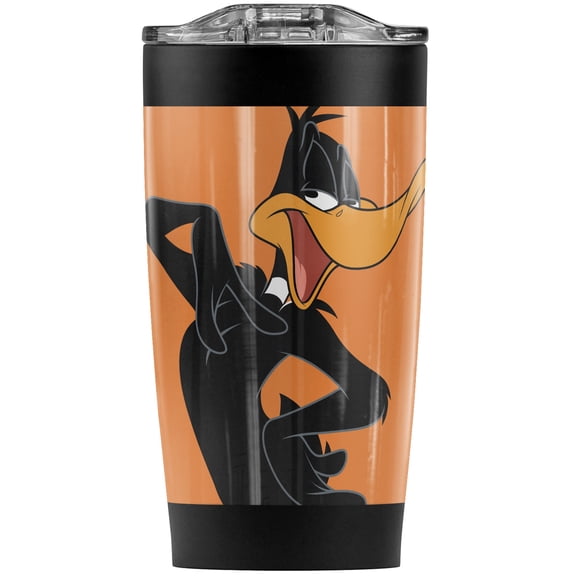 Looney Tunes Daffy Duck: Orange Background Stainless Steel 20 oz Travel Tumbler, Vacuum Insulated & Double Wall with Leakproof Sliding Lid | Great for Coffee/Hot Drinks and Cold Beverages