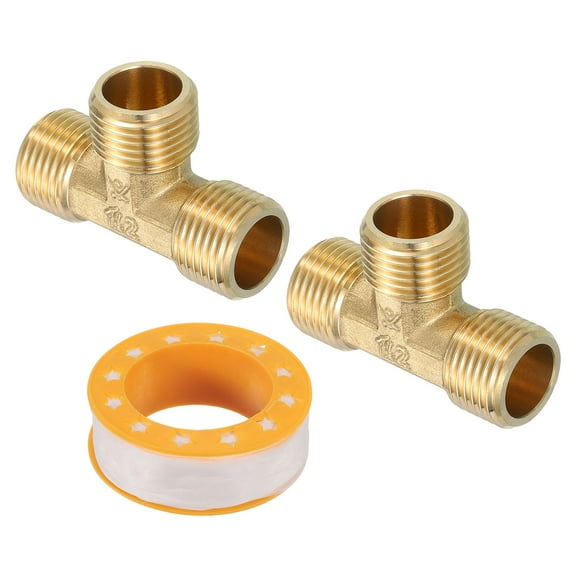 2Pcs Brass Tee Pipe Fitting, G1/2"(Male x Male x Male) 3 Way T-Connector