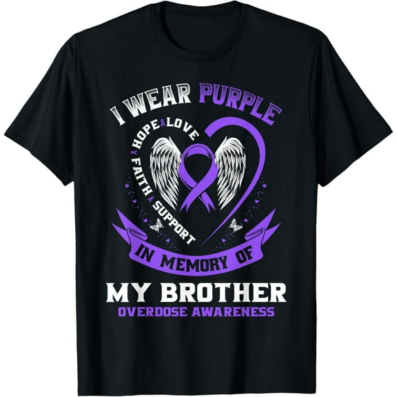 t-shirt Overdose Awareness Shirt In Memory of Brother Purple Ribbon T-Shirt.
