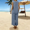 thumbnail image 5 of Miluxas Women's 2 Piece Outfits Casual V Neck Sleeveless Tank Tops Matching Wide Leg Capri Pants Summer Lightweight Dressy Lounge Sets for Beach Blue, 5 of 9