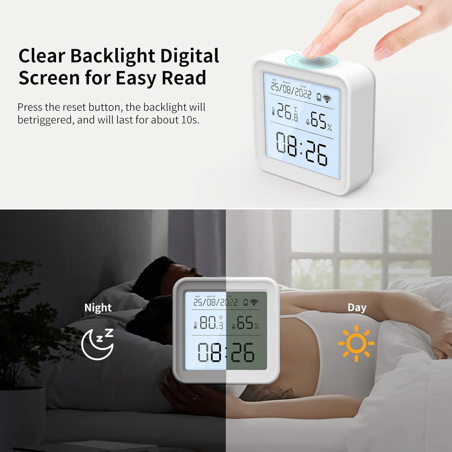 WiFi Indoor Thermometer Hygrometer, Digital Humidity Meter and Temperature Sensor with App Control, Free Data Storage, Notification Alerts for Home, Baby Room, Cellar, Greenhouse