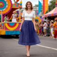 thumbnail image 5 of Women's Soild Color Tutu Skirt, Sparkling Sequin 3 Layer Fluffy Tulle Midi Skirt, Party Skirt for Festival, Birthday, Rave and Cosplay Navy L, 5 of 5