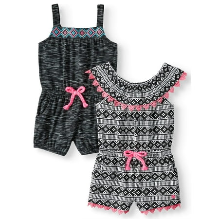Classic Embroidered Romper - Limited Too Pom Trim Ruffled and Embroidered Rompers, 2-Pack (Little Girls)