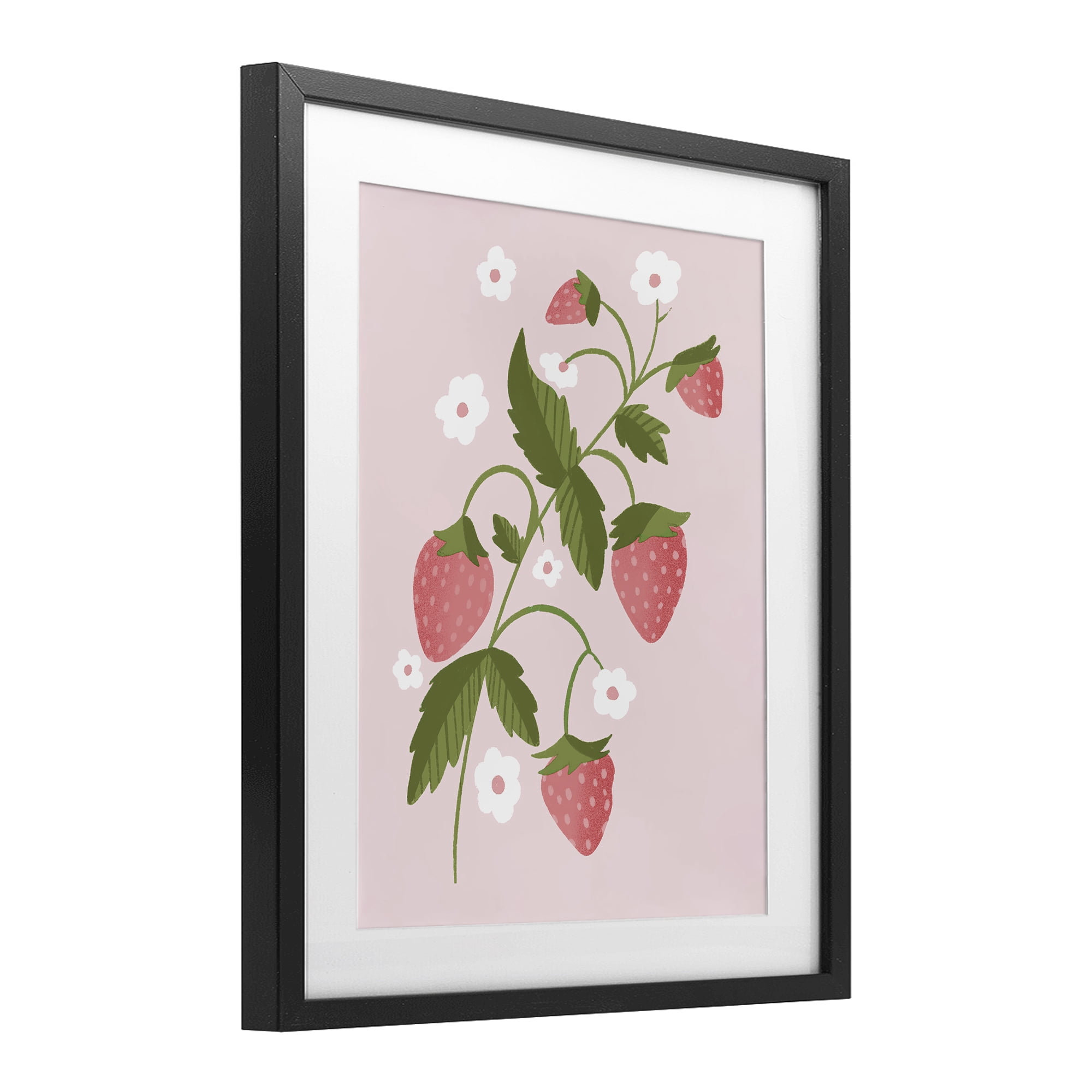 Stupell Industries Pastel Strawberries Branch Black Framed Print Under Glass, design by Paige Sredenschek