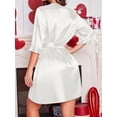 thumbnail image 4 of Avidlove Women's Satin Robe Ruffle Sleeve Short Belted Kimono Bathrobe Lingerie Bridesmaids Sleepwear, 4 of 8