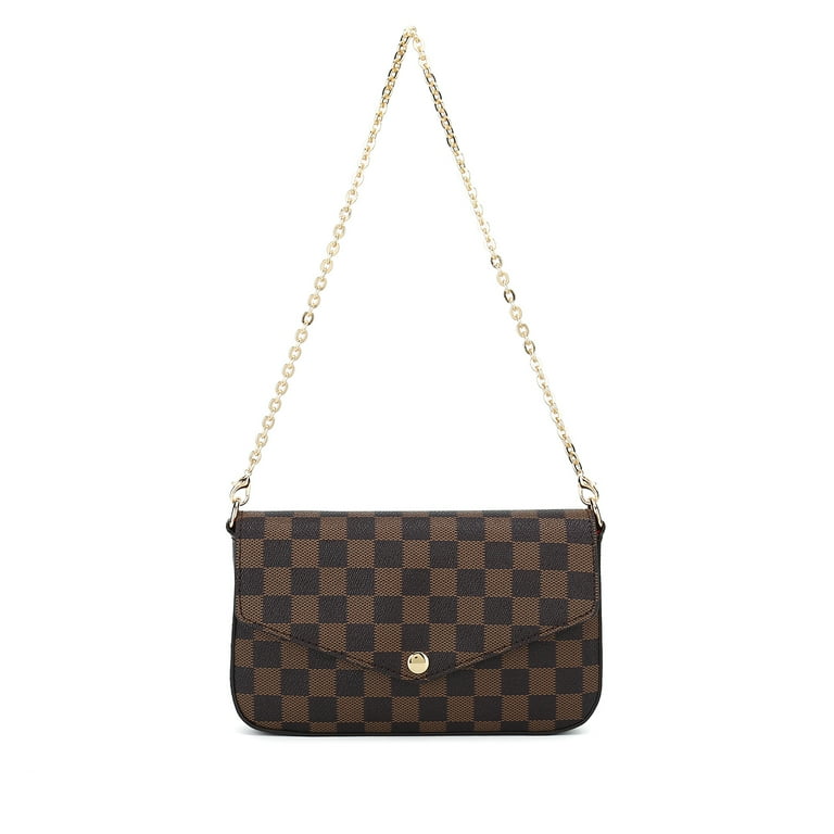 White Checkered Tote Shoulder Bags With Inner Pouch,PU Vegan