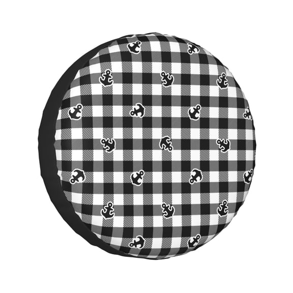 Kdxio Anchor Black Tartan Plaid for Tire Cover Wheel Protectors Tyre Covers Weatherproof Wheel Covers Universal Fit for Trailer Rv SUV Truck Camper Travel Trailers 14 inch