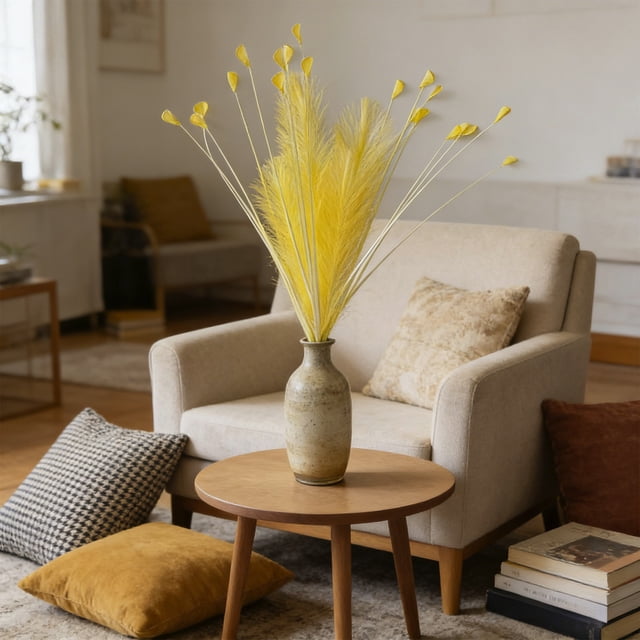 Artificial Pampas Grass Stems Velvety Faux Flower Arrangement Bohemian Home Decor Wedding Party Centerpiece Vase Filler 24.4 Inch 1-Pack