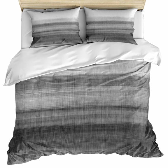 Black White Ombre Bedding 3 Piece Duvet Cover Set Twin Size, Vintage Minimalism Abstract Stripes Soft Microfiber Comforter Cover with Zipper Closure & Pillowcases, Wrinkle & FadeResistant Quilt Cover