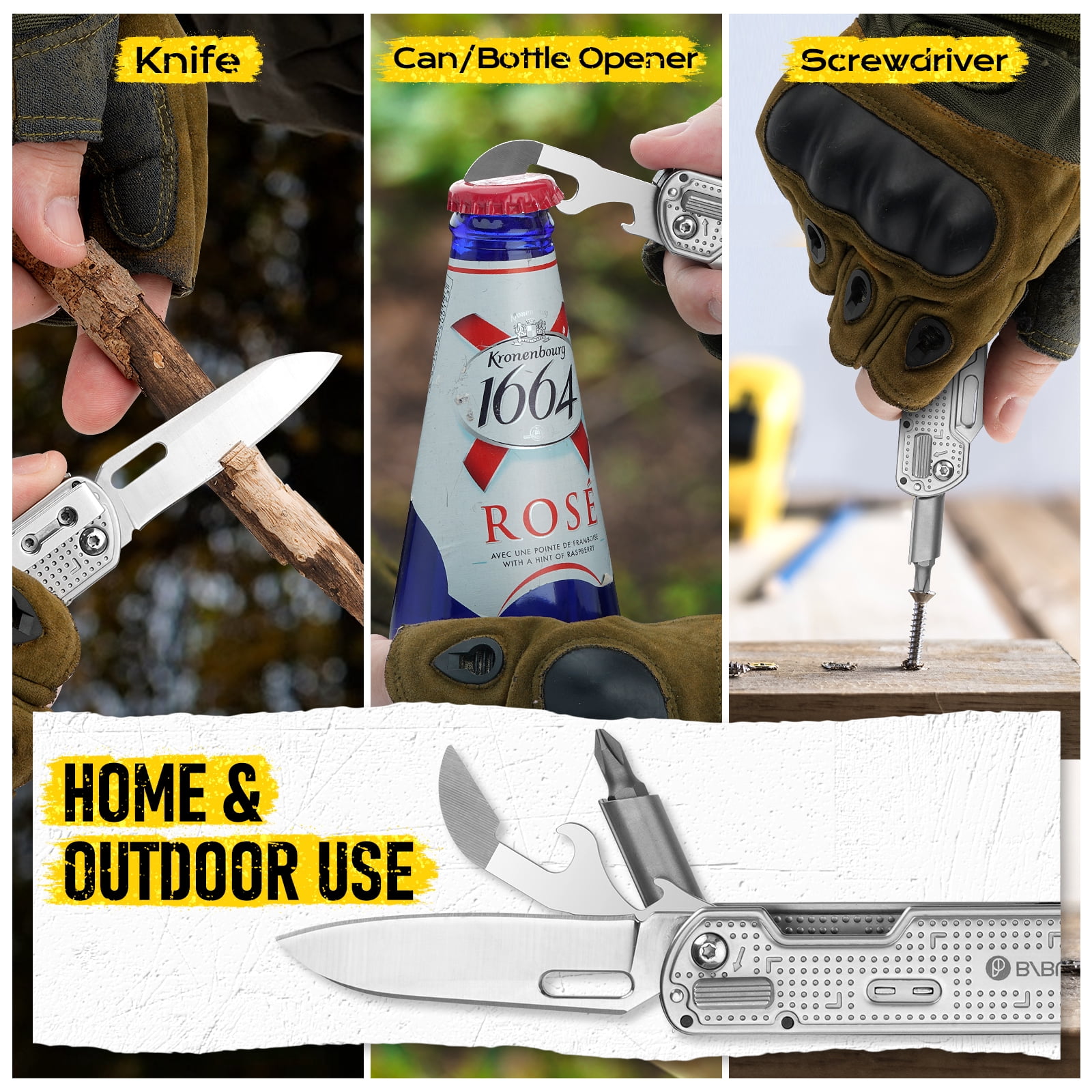 BIBURY Multitool Pocket Knife BI2056, Stainless Steel Multi Tool Knife with Clip, Folding Multitool EDC Knife with Magnetic Locking,Screwdriver,Large Scissors,Glass Breaker for Survival Camping