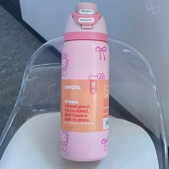 32oz Limited Edition Stainless Steel Tumbler - Leakproof Dual Lid (Straw & Sip), Soft Handle, Double-Wall Insulated Travel Mug for Office, Camping, Sports, Home, Ideal Gift (Pink Cat).