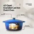 thumbnail image 2 of Cinnamon Home 4.5 Quart Enameled Cast Iron Round Dutch Oven with Lid - Blue - Kitchen Pots and Cookware for Stewing, Braising, Roasting, Baking, 2 of 6