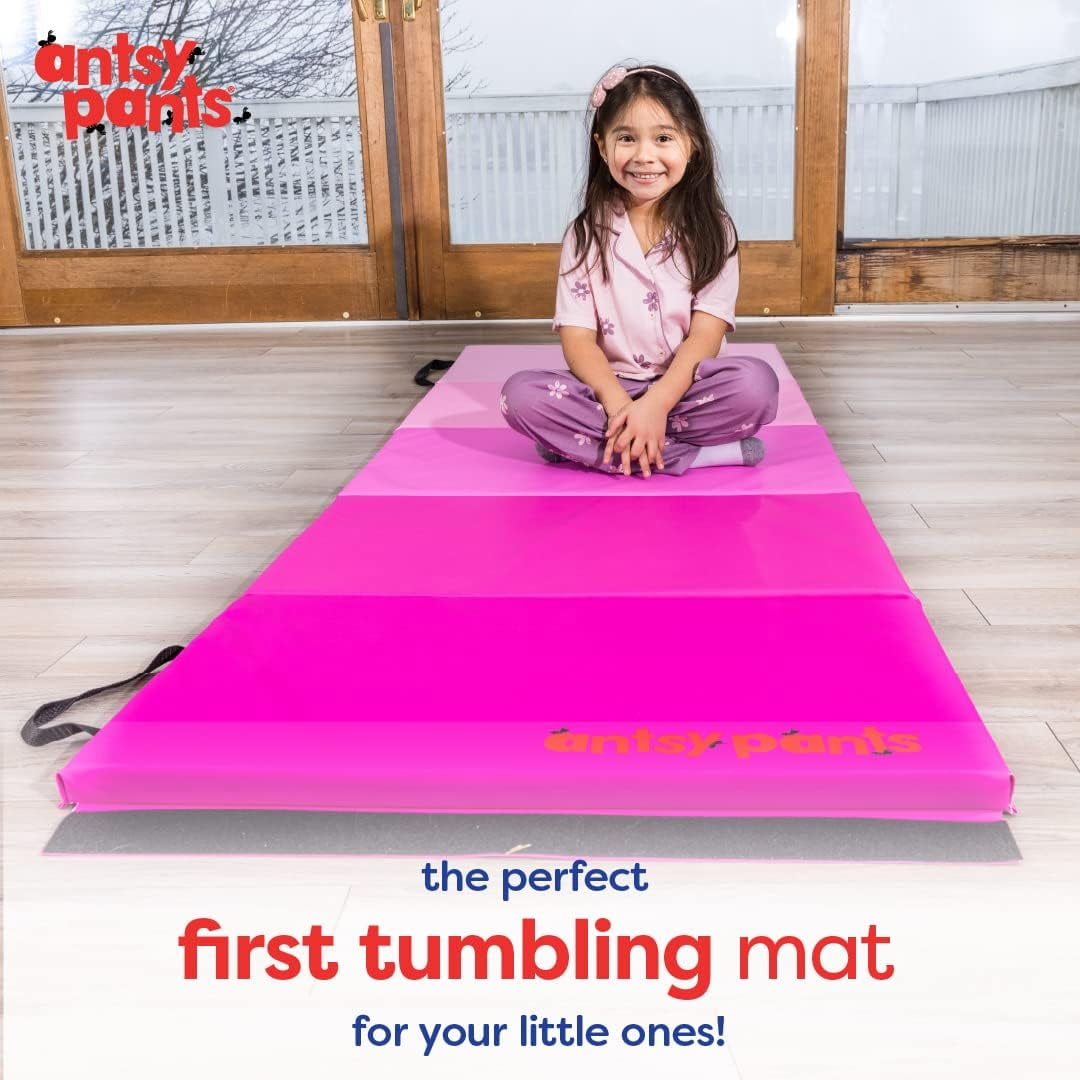 Antsy Pants Tumbling Mat – Gymnastics Mat, Easy to Clean, Sturdy, Foldable Tumbling Mat for Kids, Padded, Portable, Carrying Handle, Gymnastics Equipment for Activity Play, Pink Ombre