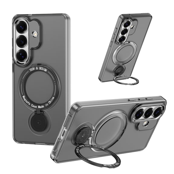 Slim Case for Samsung Galaxy S26 Plus, Semi-Translucent Back Mangetic Cover Compatible with Magsafe Shockproof Rotating Kicskstand Case for Women Men, Black