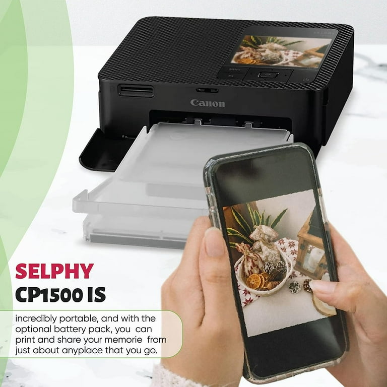 canon SELPHY Printer, Instant Photo Printer with 108 Color Ink Paper Set  Selphy CP1500 Wireless Portable Photo Phone Printer (Black) Printer Cable