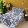 thumbnail image 2 of Ambesonne Paisley Fitted & Top Sheet Set with Shams, Bohemic Floral Country, Purple White Blue, 2 of 5
