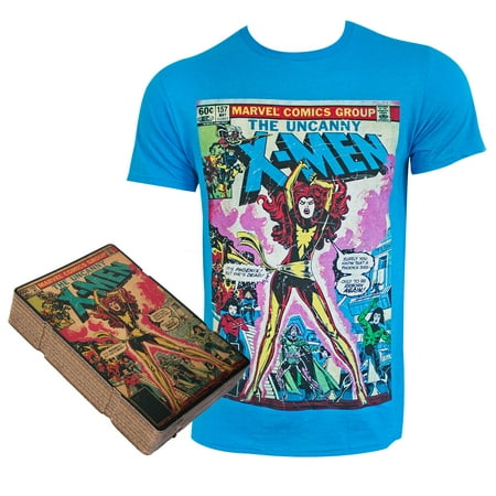 X-Men Phoenix Comic Cover Boxed Blue Tee Shirt (Best 90s X Men Comics)