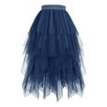 thumbnail image 3 of Women's High-Waist Flowy Midi Skirt with Layered Tulle for Parties and Special Events, Asymmetrical Party Skirt for a Dramatic Look, Apparel for Ladies,Navy X-Large, 3 of 3