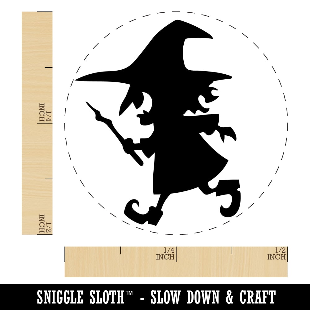 Mischievous Little Witch Wand Halloween Self-Inking Rubber Stamp Ink Stamper - Fuchsia Ink - Mini 1/2 Inch
