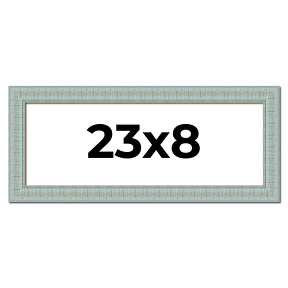 23x8 Frame Blue Teal Distressed Solid Wood Picture Frame | 1.625 Inch Moulding Width | Sonoma Blue