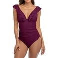 thumbnail image 1 of Maillots de Bain une Pièce à Volants pour Femmes Monokini Froncé Col en V, 1 of 6