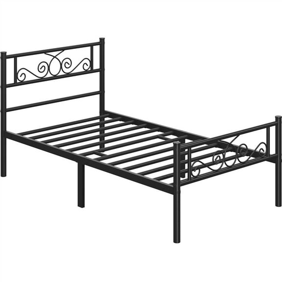 BENJM 13 inch Black Classic Metal Bed Frame with Headboard Mattress Foundation/Platform Bed/Slatted Bed Base,Twin