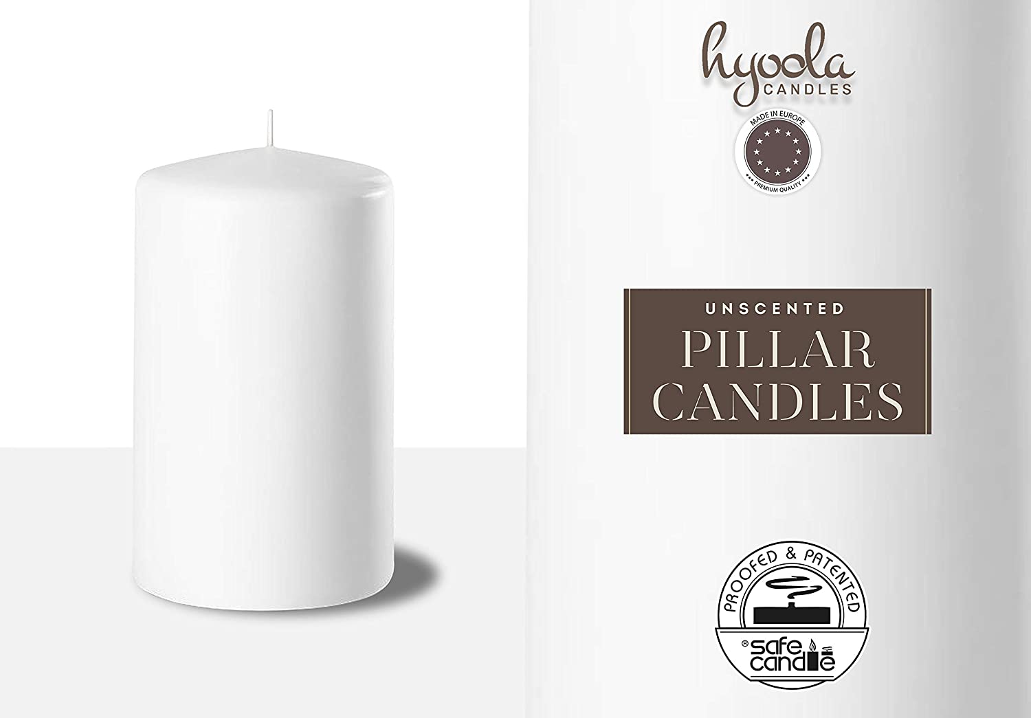 Hyoola 2 x 3 White Unscented European Made Pillar Candles, Dripless Paraffin Wax with Smokeless Cotton Wick, 24-Pack