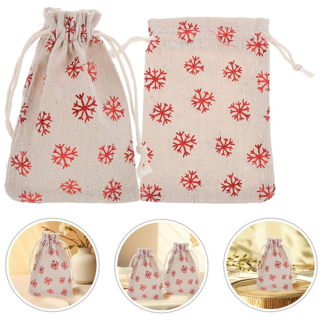 SEWACC 10pcs Christmas Goody Bags Red Cotton Drawstring for Candy and Presents