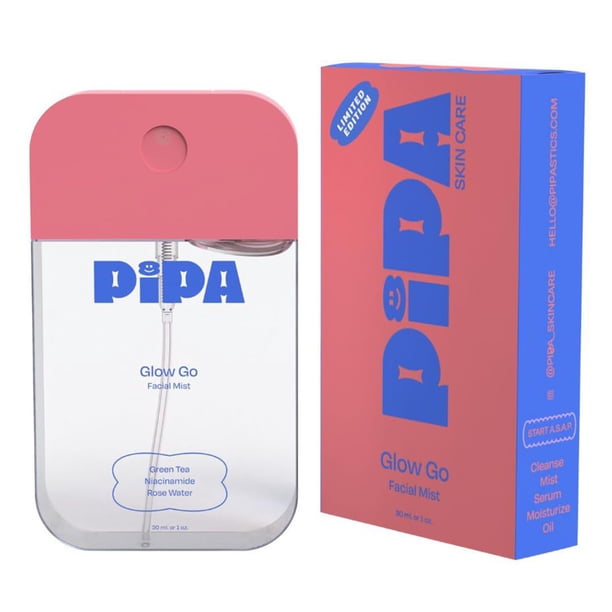 Bruma facial Pipa Skincare Glow Go, 30 ml, agua de rosas orgánica