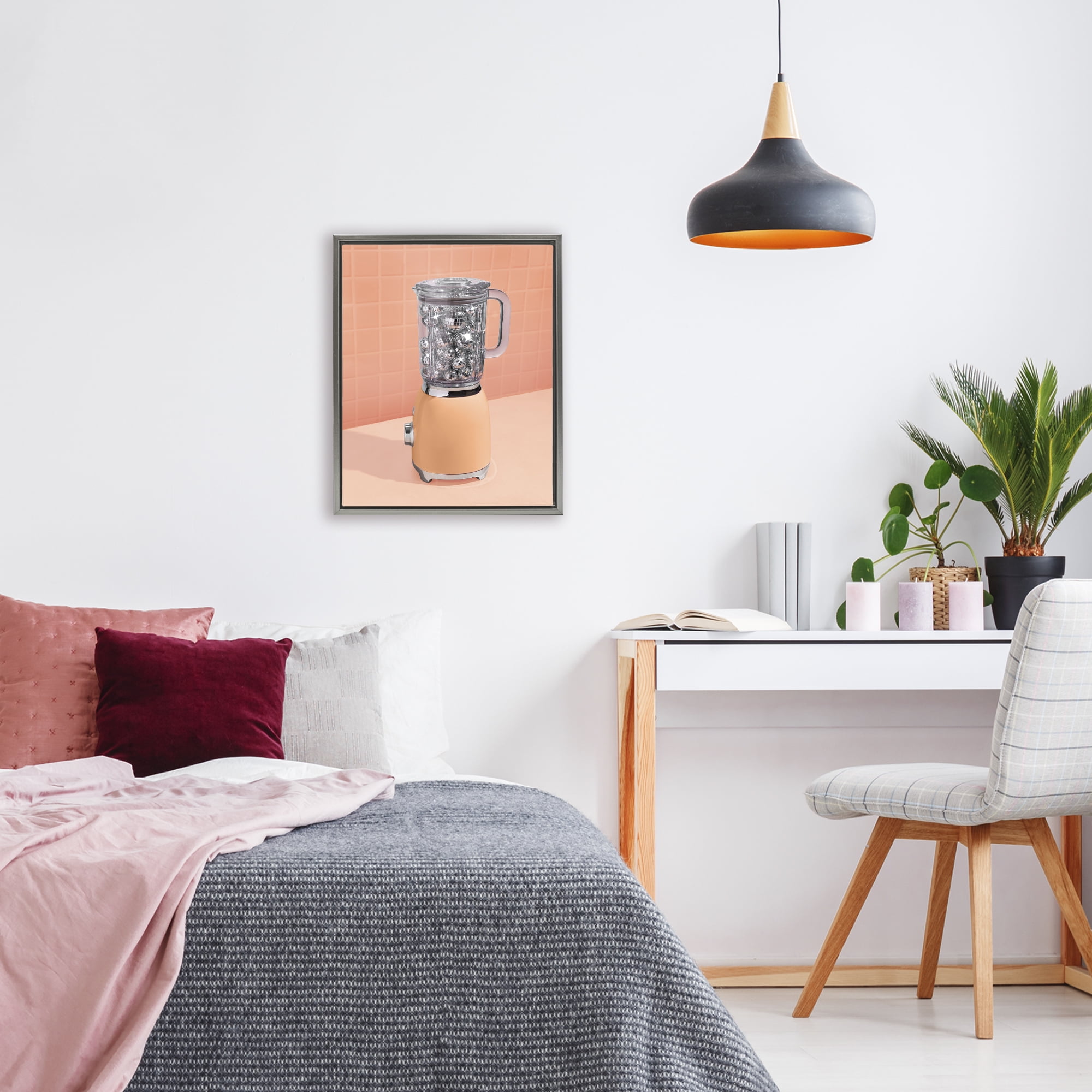 Orange Retro Disco Blender Gray Framed Floater Canvas Wall Art, design by LISH Creative