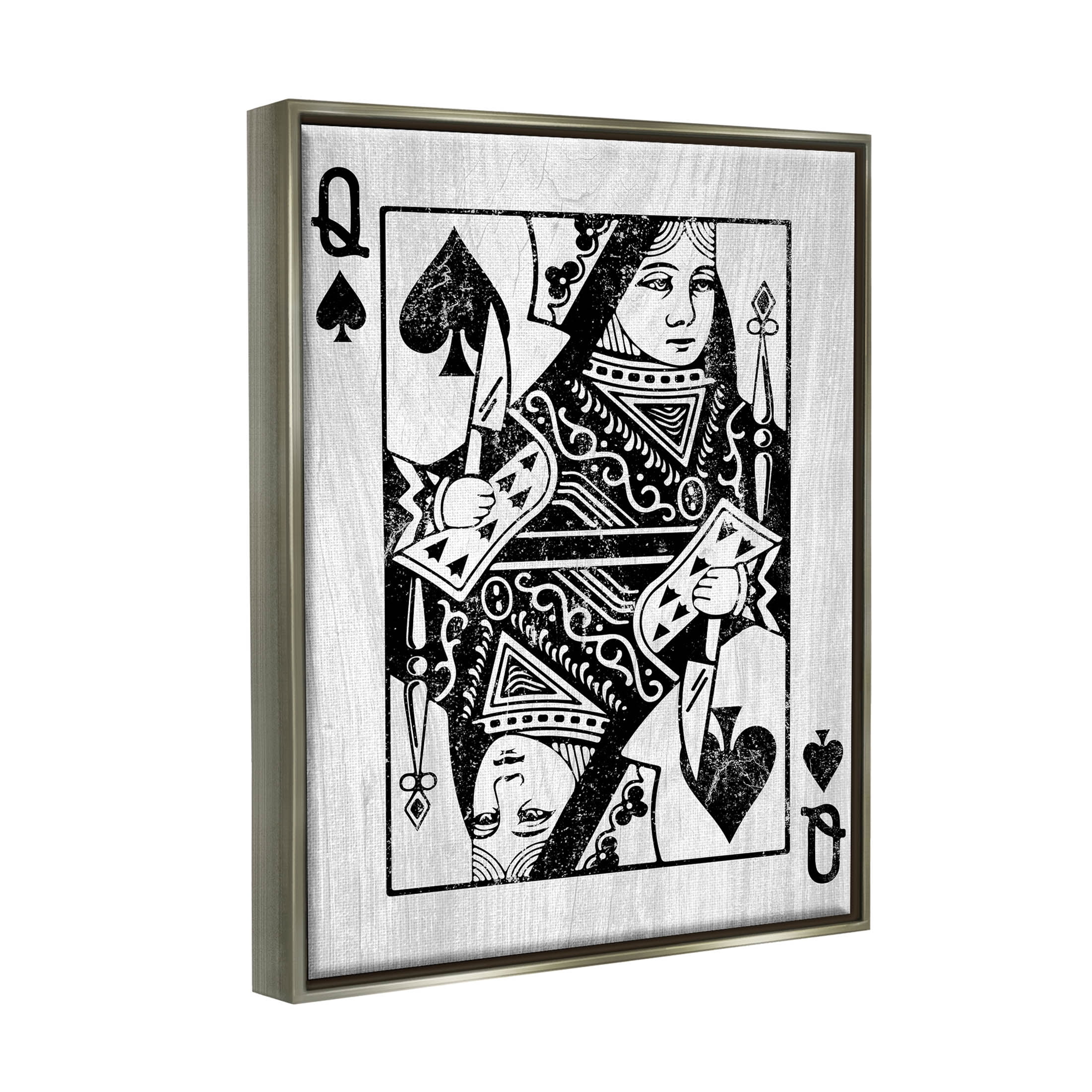 Stupell Industries Card Deck Queen Imagery Graphic Art Luster Gray Floating Framed Canvas Print Wall Art, Design by Lil' Rue
