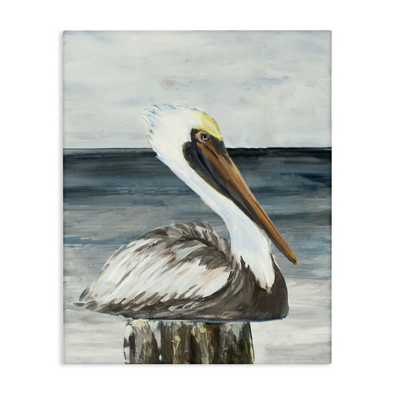 Stupell Industries Resting Beach Pelican Animals & Insects Painting Gallery Wrapped Canvas Art Print Wall Art, 16 x 20