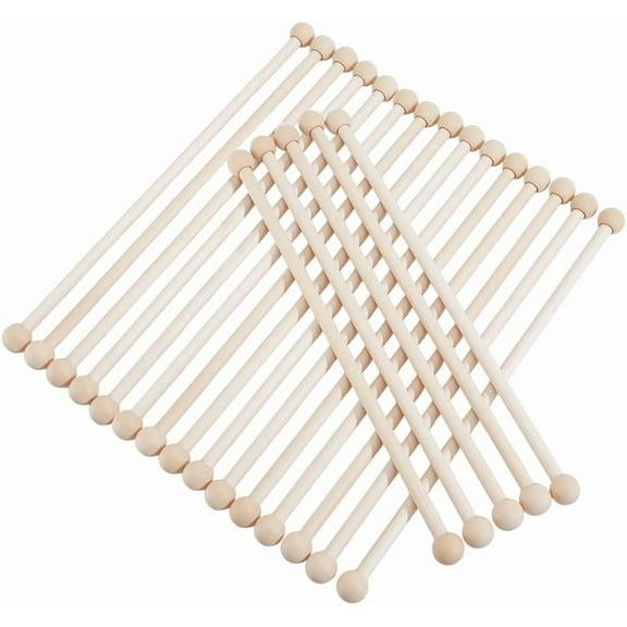 20Pcs Wooden Dowel Rods 0.4x13 Inch Unfinished Wood Rods with 0.8 Inch Diameter Bilateral Rounded Ball Wooden Rod Natural Wood Round Rods for DIY Crafts Arts