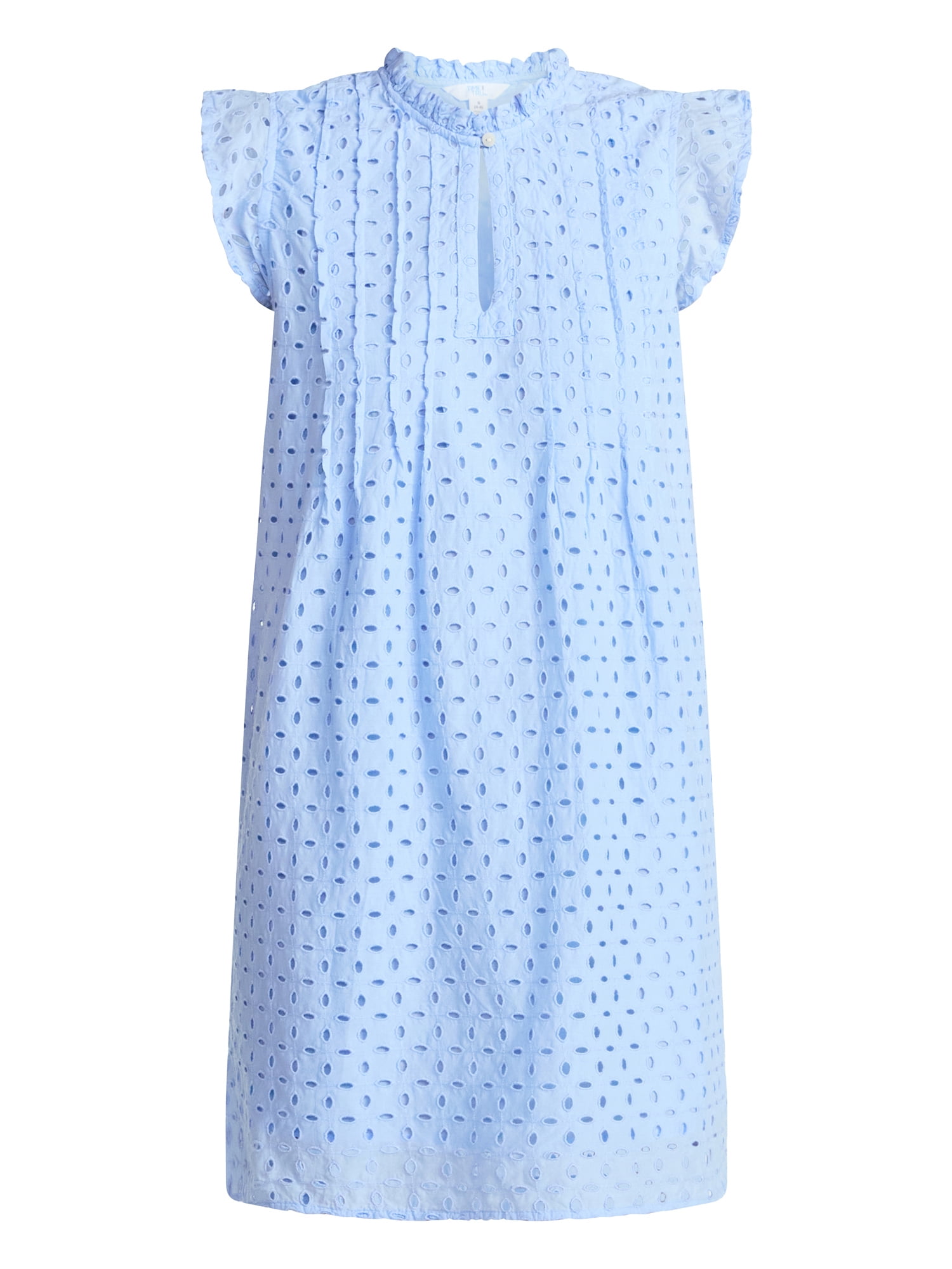 Time and Tru Women's Cotton Eyelet Mini Dress with Flutter Sleeves, Sizes XS-XXXL