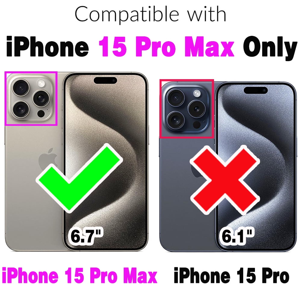 Compatible with iPhone 15 Pro Max 6.7 inch Zipper Wallet Phone Case Tempered Glass Screen Protector Crossbody Lanyard Strap Flip Card Holder Slot Cell Cover for i P15 15Pro i15 ProMax Women Wine Red