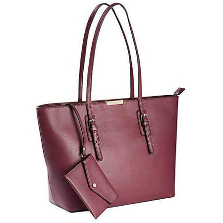 Hilary Radley Leather Jane Tote with 1 Removable Pouch, Bordeaux - NEW