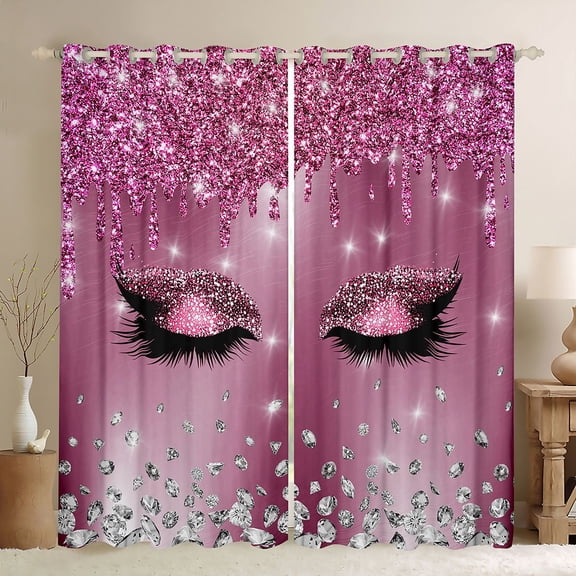 Homewish Girly Elegant Eyelash Black Out Curtains for Female Men Adults,Bling Glitter Curtains Pack of 2 (42x63 Each),Sparkling Crystal Bedroom Curtains,Breathable Home Decor