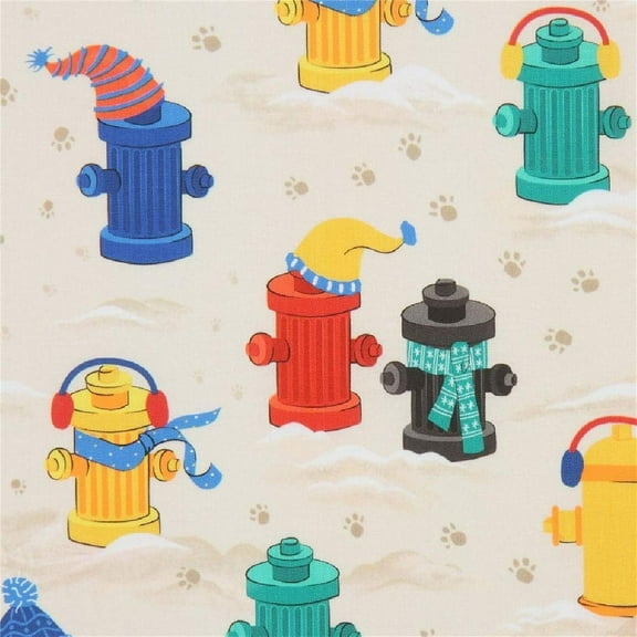 Quilting Treasures Chilly Dogs Fire Hydrants Cream 100% Cotton Fabric sold by the yard