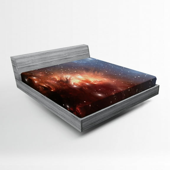 Ambesonne Nebula Fitted Sheet, Astronomy Cosmos Space, Full Size, Burnt Orange Blue
