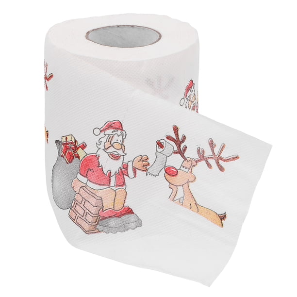 FELTECHELECTR Rollo de papel higiénico con temática navideña, estampado de dibujos animados, para festivales, cocina y baño (Papá Noel y alce)