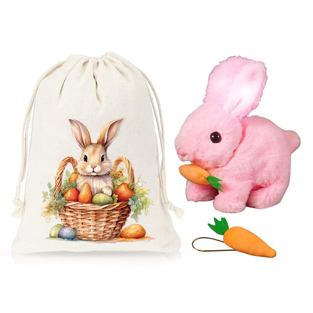 Juguete de conejito de peluche de mascotas electrónica de conejo eléctrico (con luz) rosa