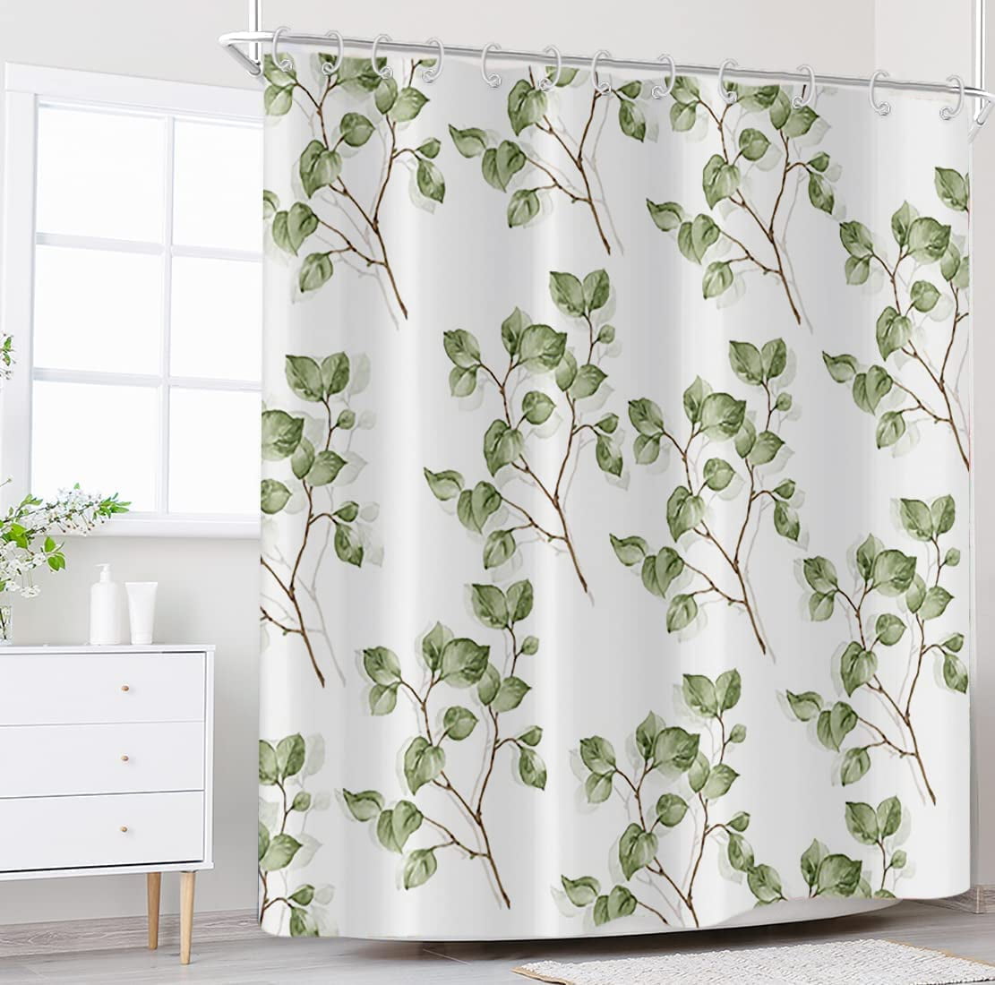 Sage Green Eucalyptus Shower Curtain for Bathroom Watercolor Plant ...