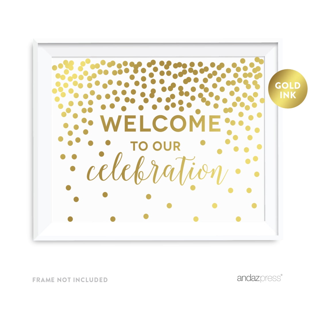 Metallic Gold Confetti Polka Dots 8.5x11-inch Party Sign, Welcome to ...