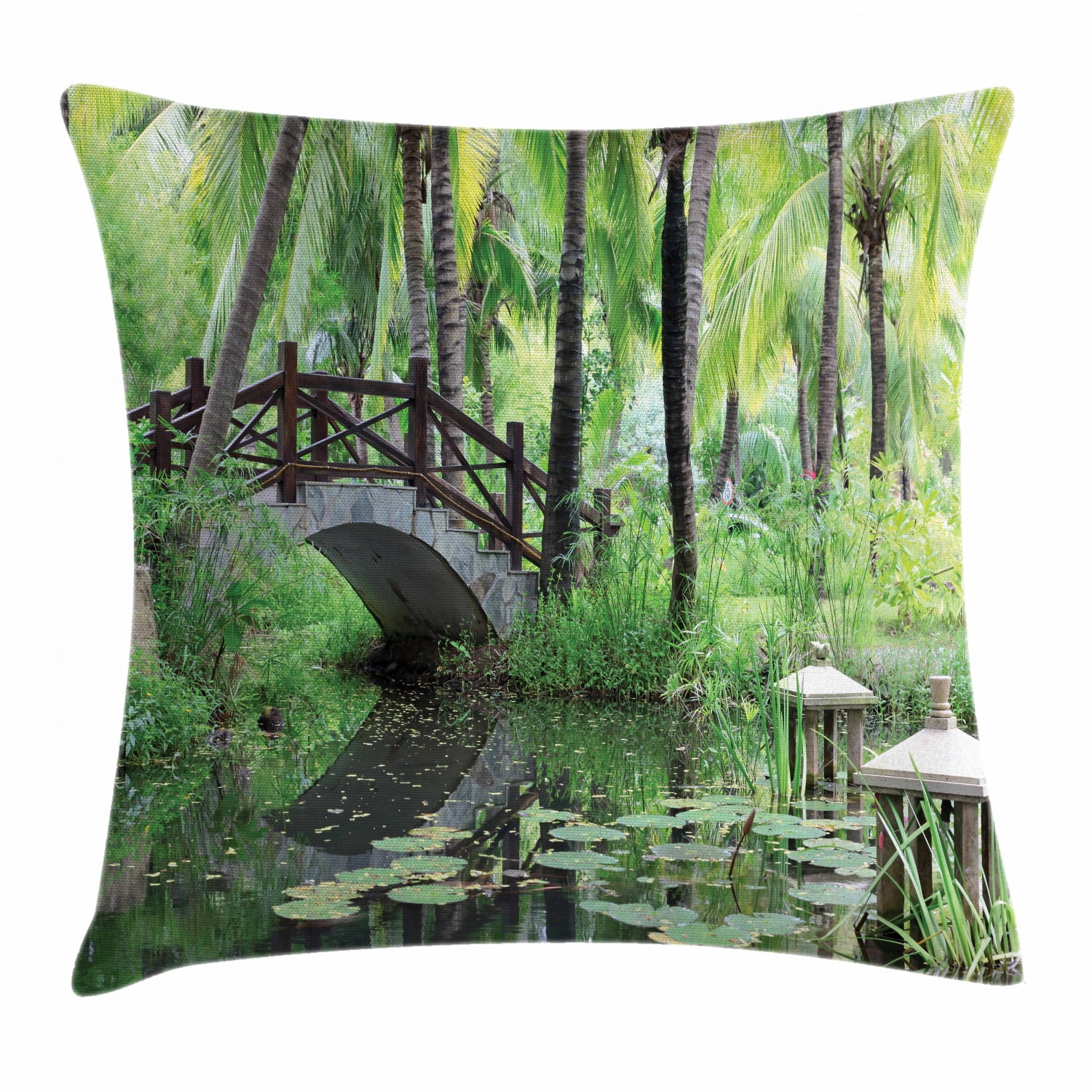 Zen Garden Throw Pillow Cushion Cover, Green Landscape in South China
