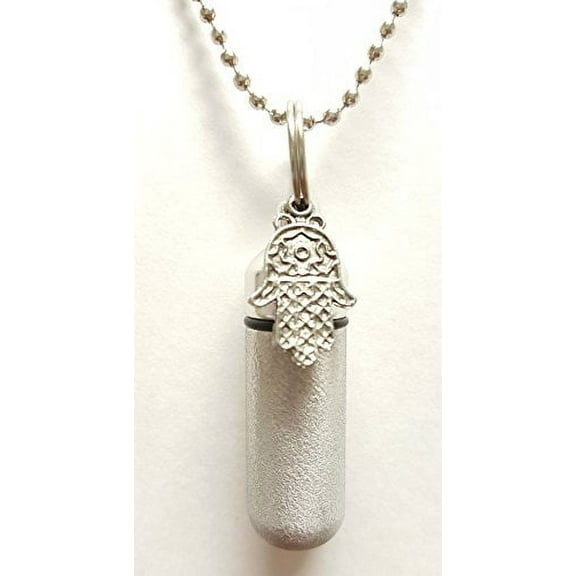 Brushed Silver Hand of God Cremation Urn Keychain with Engraved Heart - Includes Velvet Pouch, Ball-Chain & Fill Kit