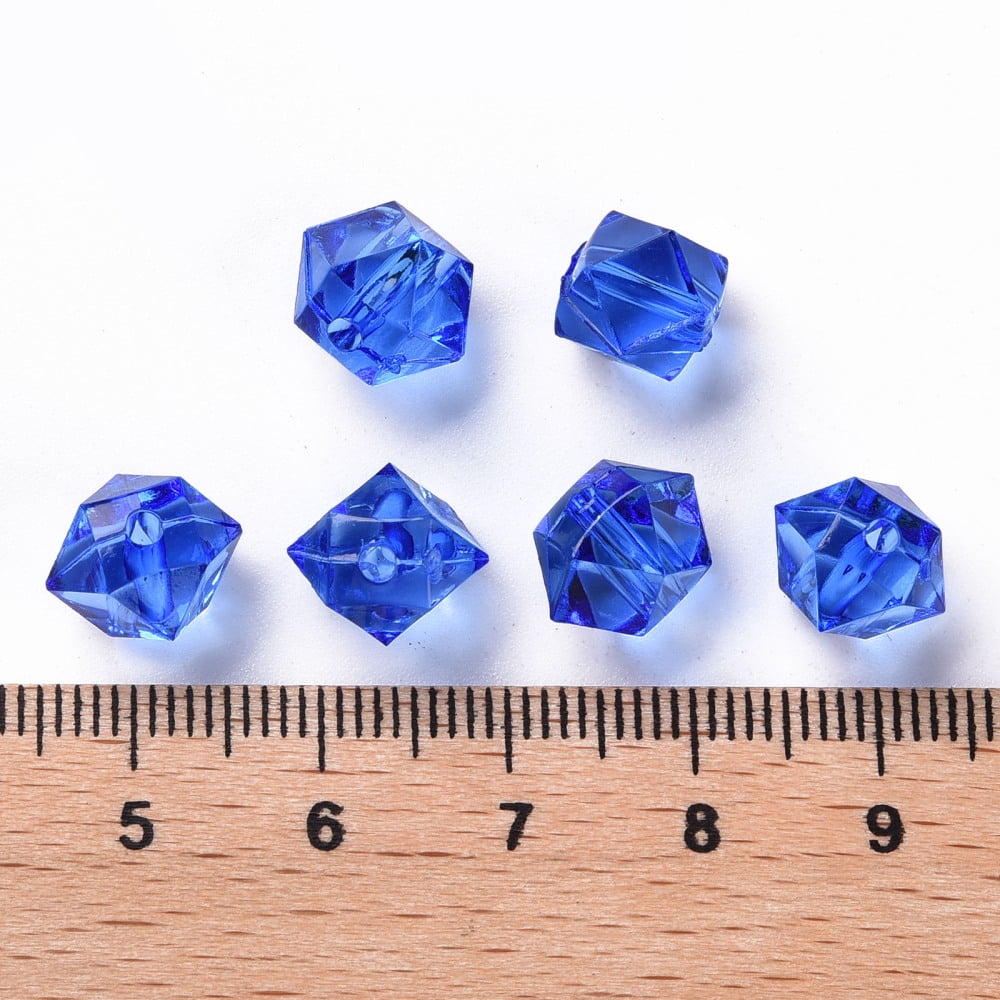 Transparent Acrylic Beads Faceted Polygon Blue 8x10x9mm Hole: 1.6mm 1300pcs/500g