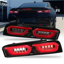 AKKON - Fits 2014-2018 Chevy Camaro LED Tube Running Signal Black Red Clear Tail Lights Pair w/Welcome Lamp Replacement