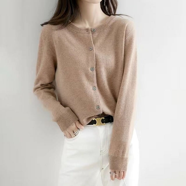 Cárdigans para mujer, suéter con cuello redondo, cárdigans tejidos de Cachemira para primavera y otoño, suéteres lisos de un solo pecho para mujer DF4934