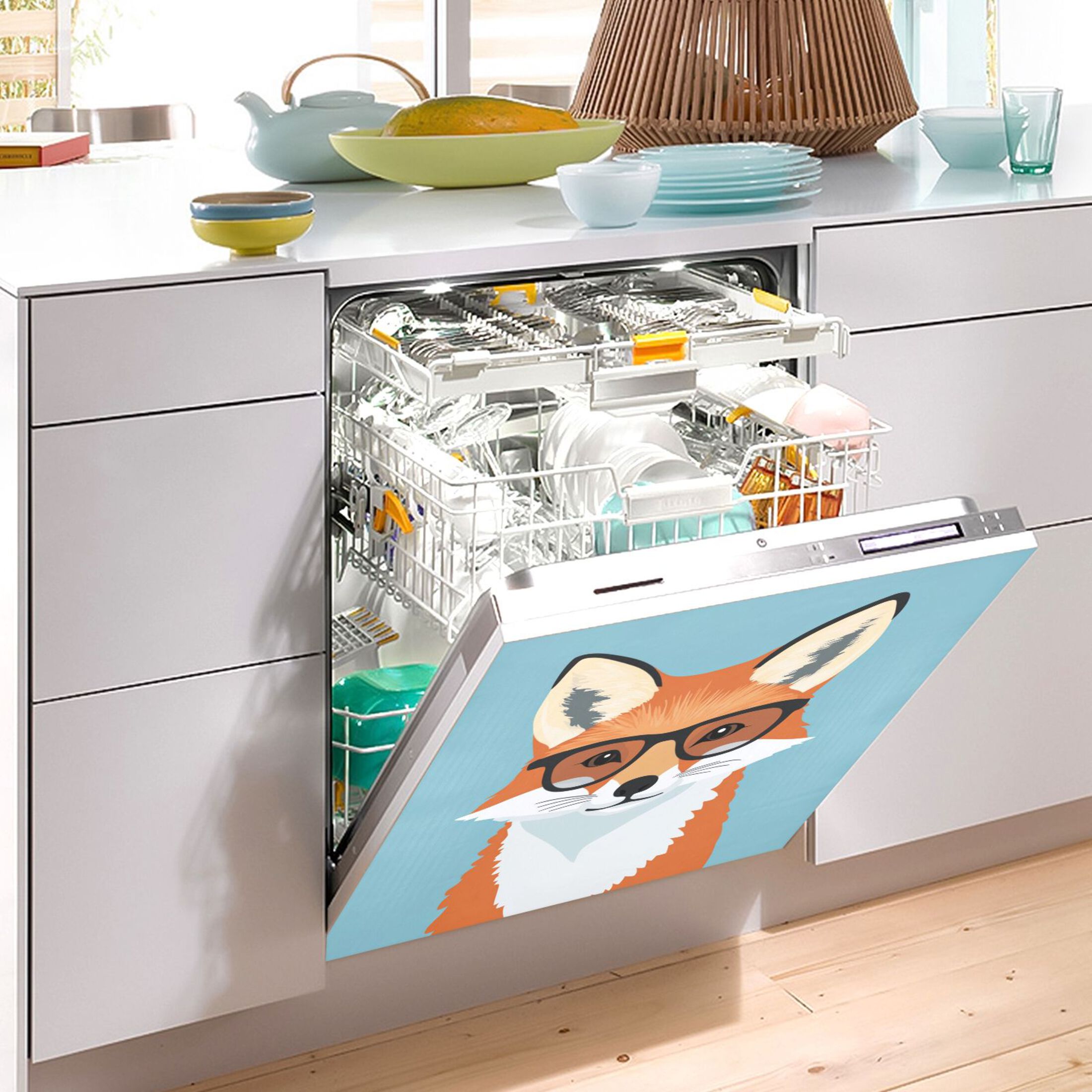 Dishwasher Magnetic Sticker 23x26 Inch Refrigerator Magnetic Sticker Washing Machine Magnetic Sticker Kitchen Panel Magnetic Sticker Home Decor Cute Fox with Glasses